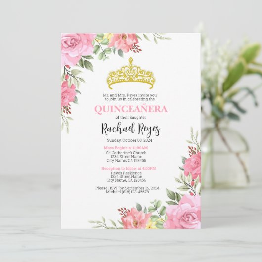 Quinceañera Birthday Einladung Vorlage (Stehend Vorderseite)