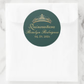 Quinceañera Birthday Emerald Green Gold Tiara Runder Aufkleber (Tasche)