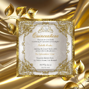 Quinceanera Birthday Gold Beige Pearl Damask Einladung