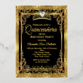 Quinceanera Birthday Gold Black Foto Folieneinladung (Vorderseite)