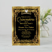 Quinceanera Birthday Gold Black Foto Folieneinladung (Stehend vorne)