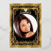 Quinceanera Birthday Gold Black Foto Folieneinladung (Rückseite)