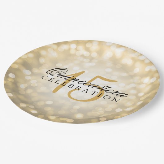 Quinceanera Birthday Gold Bokeh Lights Pappteller (Schrägansicht)