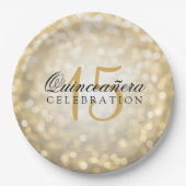 Quinceanera Birthday Gold Bokeh Lights Pappteller (Vorderseite)