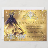 Quinceanera Birthday Gold Dress Tiara Carriage b Einladung (Vorderseite)
