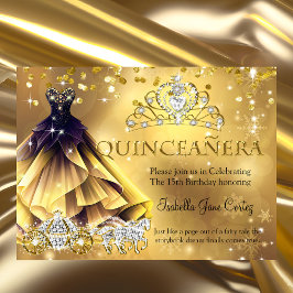 Quinceanera Birthday Gold Dress Tiara Carriage b Einladung