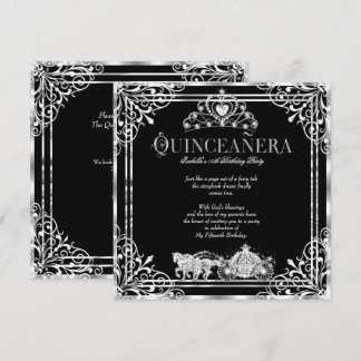 Quinceanera Birthday Horriage Black Silver 2 Einladung