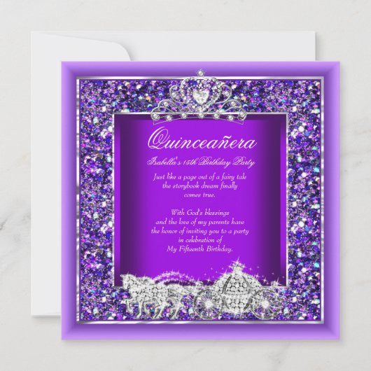 Quinceanera Birthday Horriage Lila Einladung (Vorderseite)