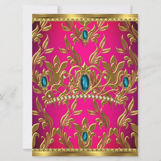 Quinceanera Birthday Hot Pink Aquamarin Blue Tiara Einladung (Rückseite)