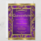Quinceanera Birthday Lila Blue Tiara Gold Einladung (Vorderseite)