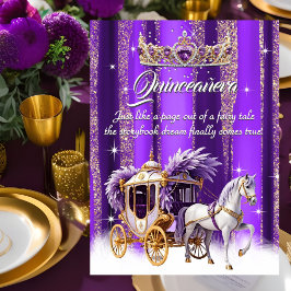 Quinceanera Birthday Lila Gold Silver Carriage Einladung