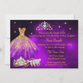 Quinceanera Birthday Lila Kleidung Tiara Carriage Einladung (Rückseite)