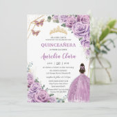 Quinceañera Birthday Lila Lilac Floral Princess Einladung (Stehend Vorderseite)