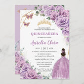 Quinceañera Birthday Lila Lilac Floral Princess Einladung (Vorne/Hinten)