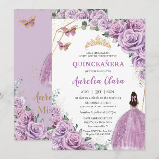 Quinceañera Birthday Lila Lilac Floral Princess Einladung