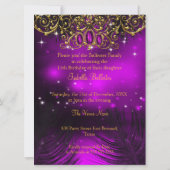 Quinceanera Birthday Lila Magenta Tiara Gold 2 Einladung (Rückseite)