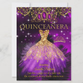 Quinceanera Birthday Lila Magenta Tiara Gold 2 Einladung (Vorderseite)
