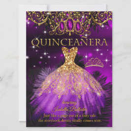 Quinceanera Birthday Lila Magenta Tiara Gold 2 Einladung