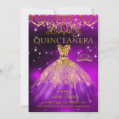 Quinceanera Birthday Lila Magenta Tiara Gold Einladung (Vorderseite)