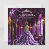 Quinceanera Birthday Palace Lila Kleid Tiara Einladung (Vorderseite)