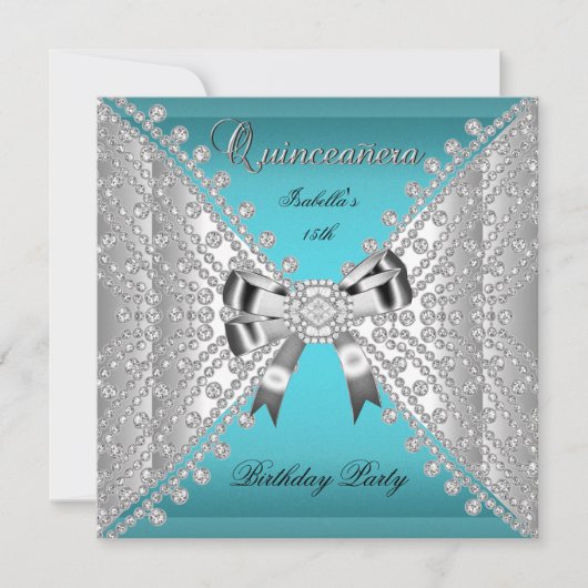 Quinceanera Birthday Party Aquamarin Blue Diamonds Einladung (Vorderseite)
