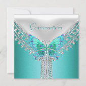 Quinceañera Birthday Party Blue White Butterfly Einladung (Vorderseite)
