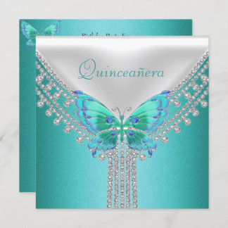 Quinceañera Birthday Party Blue White Butterfly Einladung