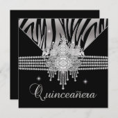 Quinceanera Birthday Party Diamond Black Zebra Einladung (Vorne/Hinten)