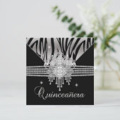 Quinceanera Birthday Party Diamond Black Zebra Einladung (Stehend Vorderseite)