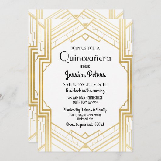 Quinceanera Birthday Party Gatsby Art Deco Einladu Einladung (Vorne/Hinten)