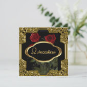 Quinceanera Birthday Party Gold Black Einladung (Stehend Vorderseite)