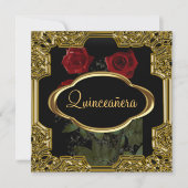 Quinceanera Birthday Party Gold Black Einladung (Vorderseite)
