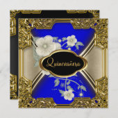 Quinceañera Birthday Party Gold Blau Einladung (Vorne/Hinten)
