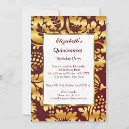 Quinceanera Birthday Party Gold burgundy Einladung