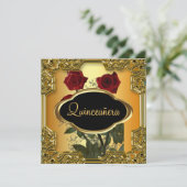 Quinceanera Birthday Party Gold Einladung (Stehend Vorderseite)