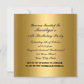 Quinceanera Birthday Party Gold Einladung (Rückseite)