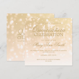 Quinceanera Birthday Party Gold Sparkeln Leuchten Einladung