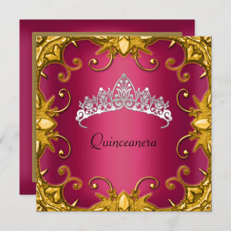 Quinceanera Birthday Party Red Gold White Tiara Einladung