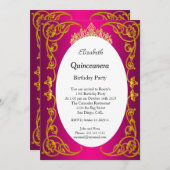 Quinceanera Birthday Party Roink Gold Einladung (Vorne/Hinten)