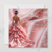 Quinceanera Birthday Party Rosa Kleid Tiara Einladung (Vorderseite)