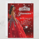 Quinceanera Birthday Party Roter Silver Dress Tiar Einladung (Vorderseite)