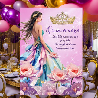 Quinceanera Birthday Pink Aquamarines Lila Kleid Einladung