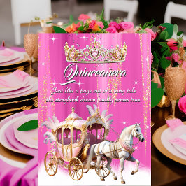 Quinceanera Birthday Pink Gold Silver Carriage Einladung