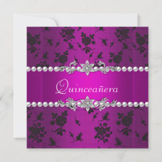 Quinceañera Birthday Pink Lila Black Silver Einladung