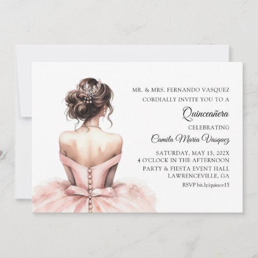 Quinceañera Birthday Pink Princess Einladung (Vorderseite)