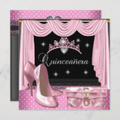 Quinceanera Birthday Pink Schwarz-weiß Einladung (Vorne/Hinten)