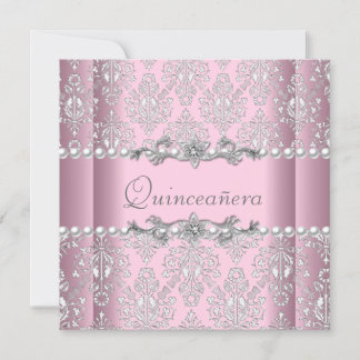 Quinceañera Birthday Pink Silver White Pearl Lace Einladung