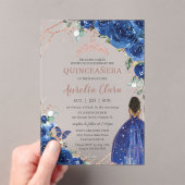 Quinceañera Birthday Royal Blue Floral Brown Girl Acryleinladungen (Insitu (Handheld))