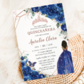 Quinceañera Birthday Royal Blue Floral Brown Girl Einladung