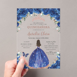 Quinceañera Birthday Royal Blue Floral Princess Acryleinladungen
